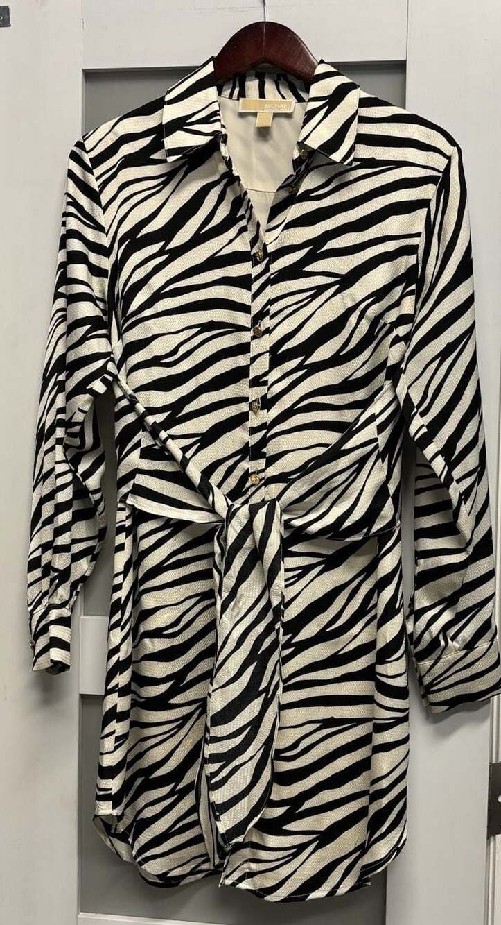 Michael Kors Zebra Print Tie-Front Shirt Dress Size M